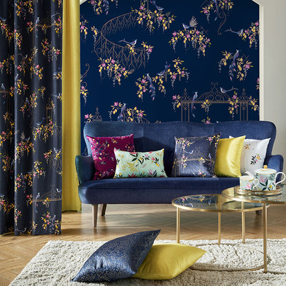 Bird and Gate Wallpaper Deep Navy