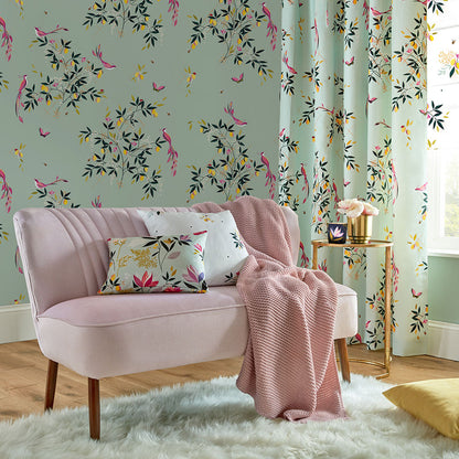 Bird and Trellis Wallpaper Duckegg